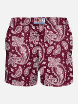 Man light fabric swim shorts with burgundy paisley print