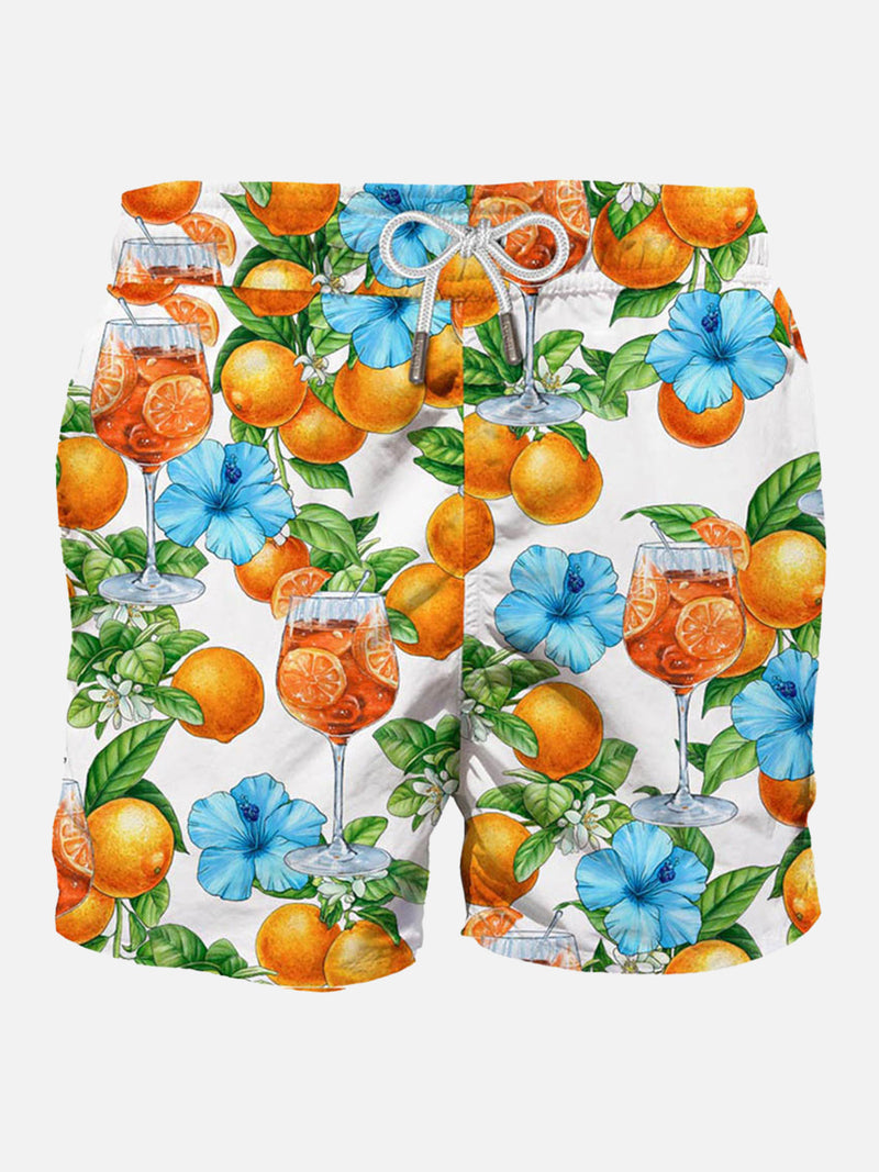 Man classic swim shorts with cocktail print