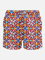 Man swim shorts with majolica print