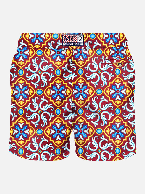 Man swim shorts with majolica print