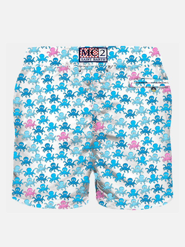 Man light fabric swim shorts with octopus print
