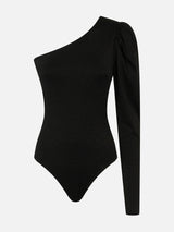 Gestrickter, glitzernder schwarzer One-Shoulder-Badeanzug/Bodywear