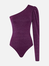 Knitted glitter purple one shoulder swimsuit / bodywear