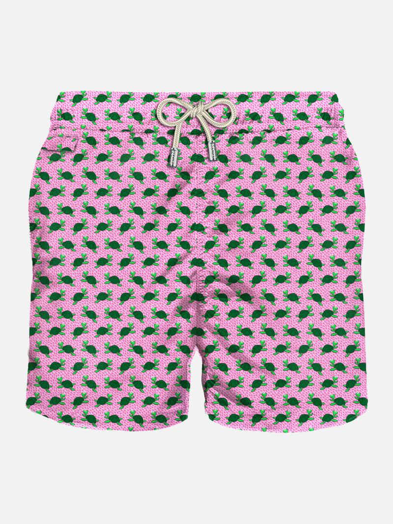 Man light fabric swim shorts with turtle print