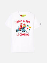 T-shirt boy white Santa Claus is coming print - Vespa Special Edition ®