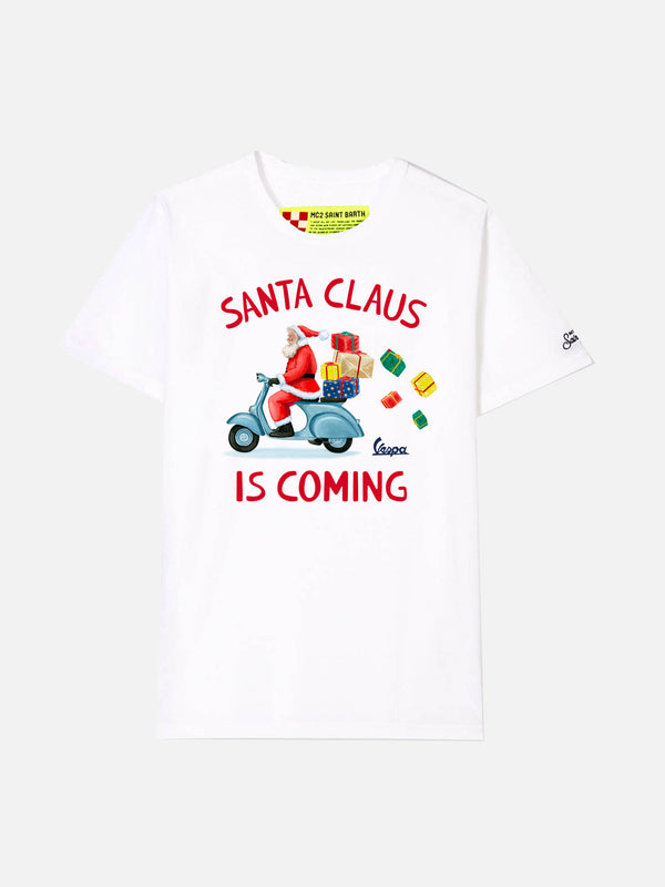 T-Shirt für Jungen, weiß, Aufdruck „Santa Claus is coming“ – Vespa Special Edition ®
