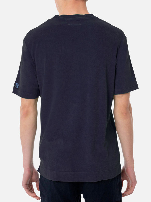 Man blue navy terry t-shirt with pocket