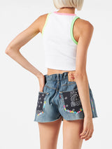 Cotton crop tank top with St. Barth embroidery