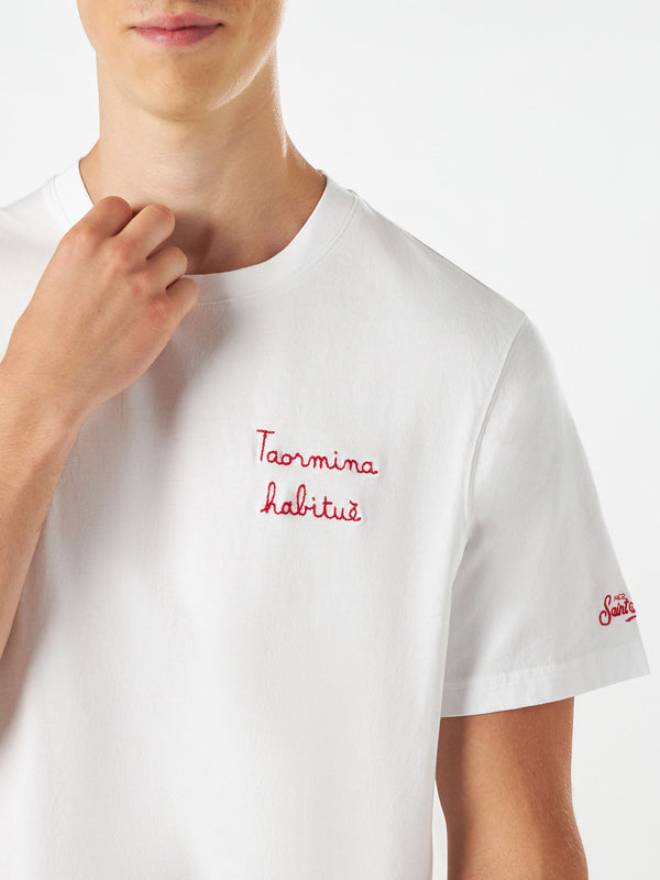 Man cotton t-shirt with Taormina habituè embroidery