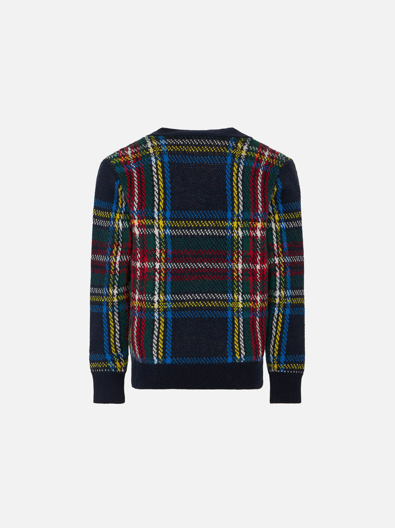 Tartan knitted cardigan with patch