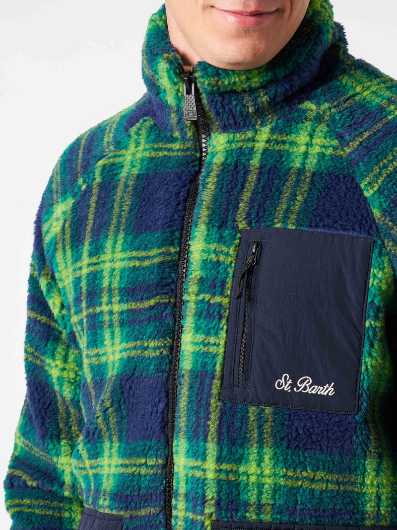 Man sherpa jacket with tartan print