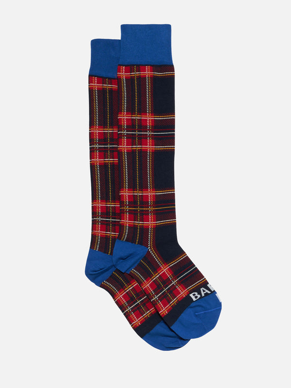 Man long socks with blue tartan pattern