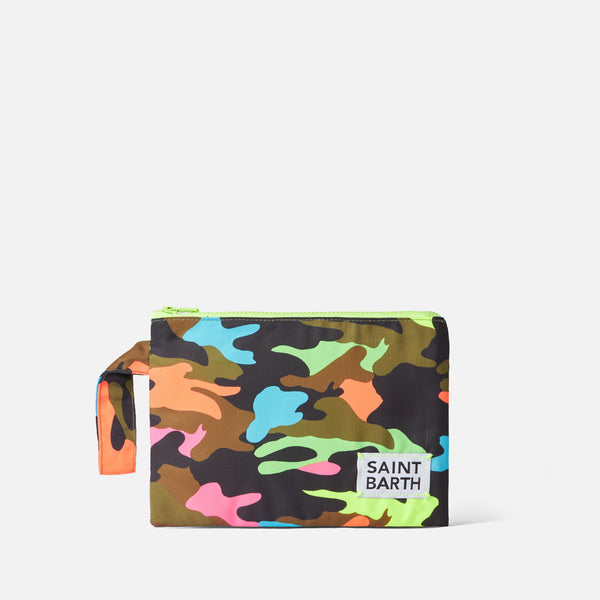 Pareasy nylon pochette with fluo camouflage print