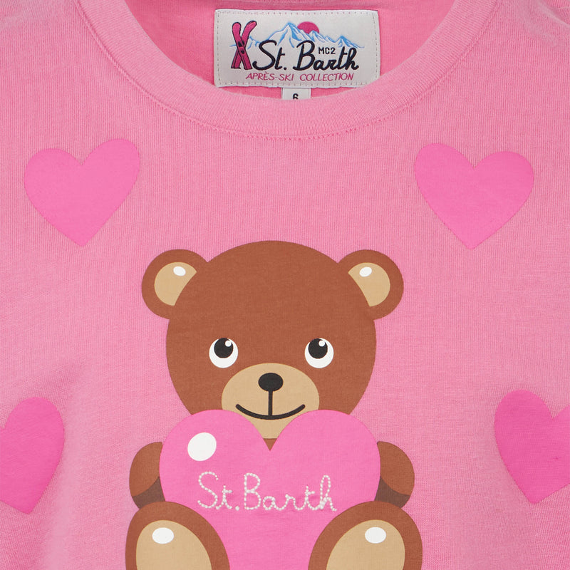 T-shirt da bambina in cotone pesante con stampa di orsetti