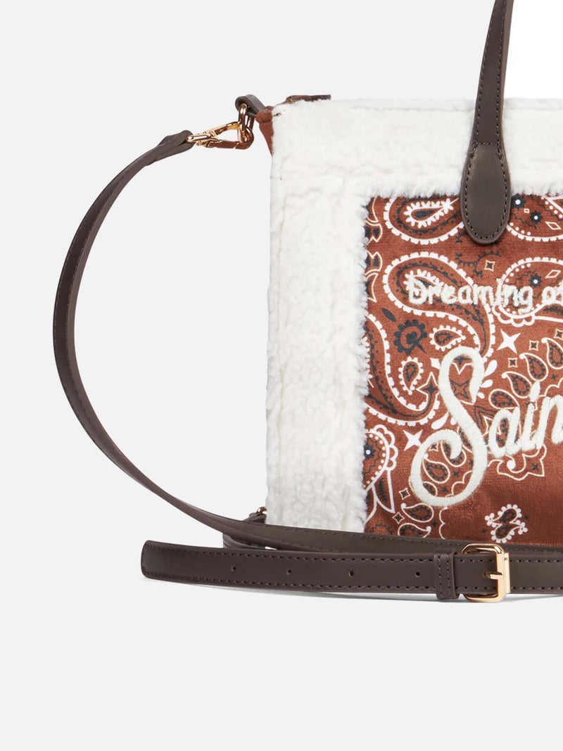Vivian handbag with bandanna print and sherpa details
