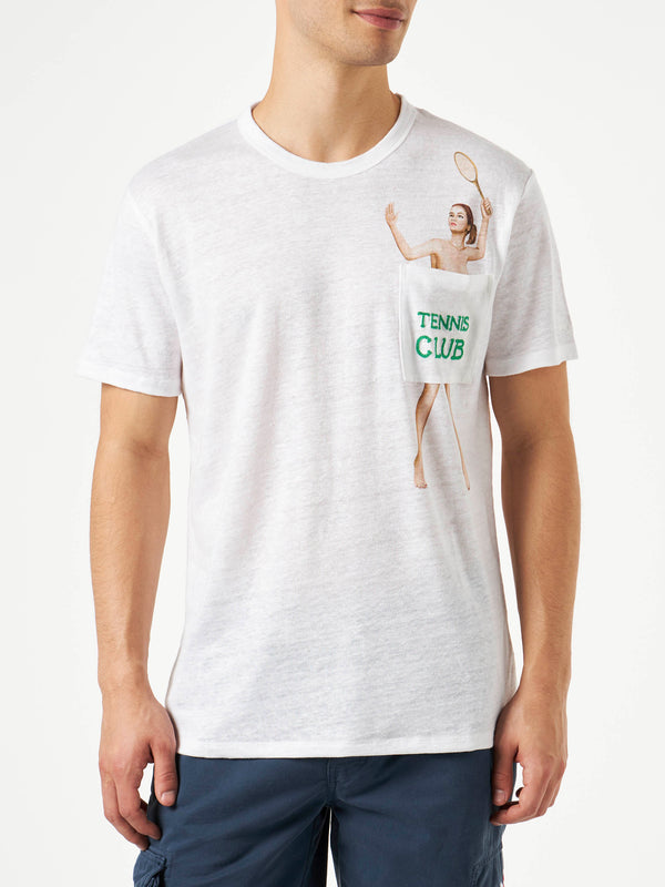 T-shirt da uomo in jersey di lino con ricamo Tennis Club