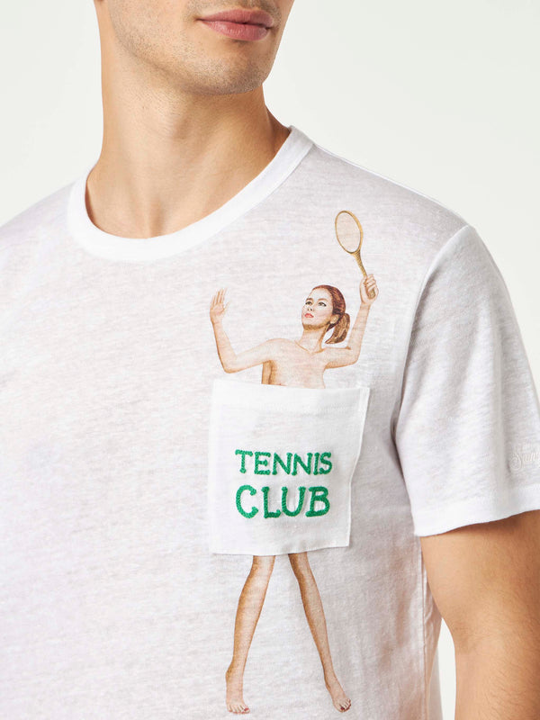 Herren-T-Shirt aus Leinenjersey mit Tennis Club-Stickerei