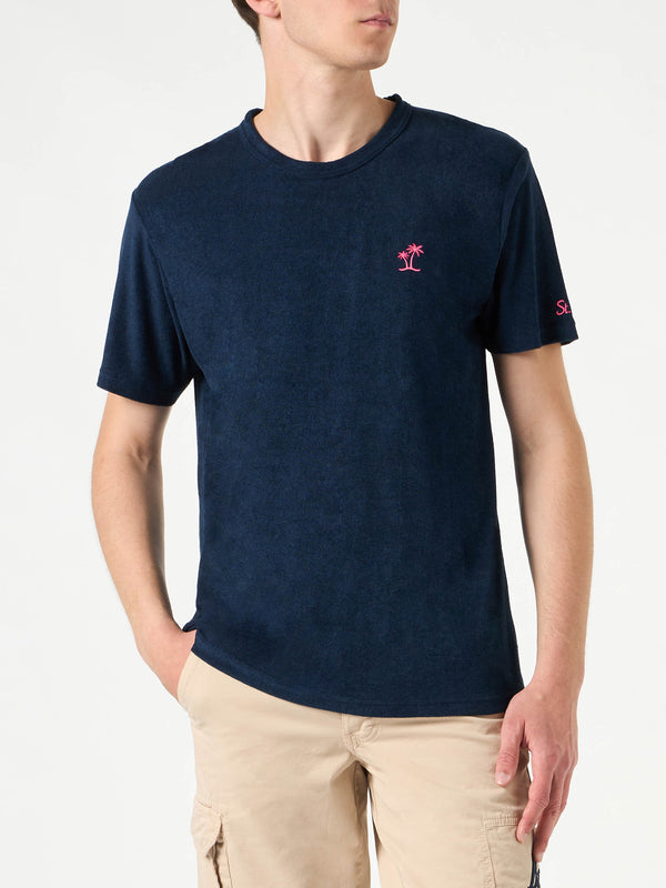 Man blue navy terry t-shirt with pocket