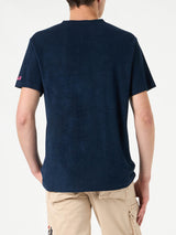 T-shirt da uomo blu navy in spugna con taschino
