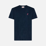 Herren-T-Shirt aus Frottee in Marineblau mit Tasche
