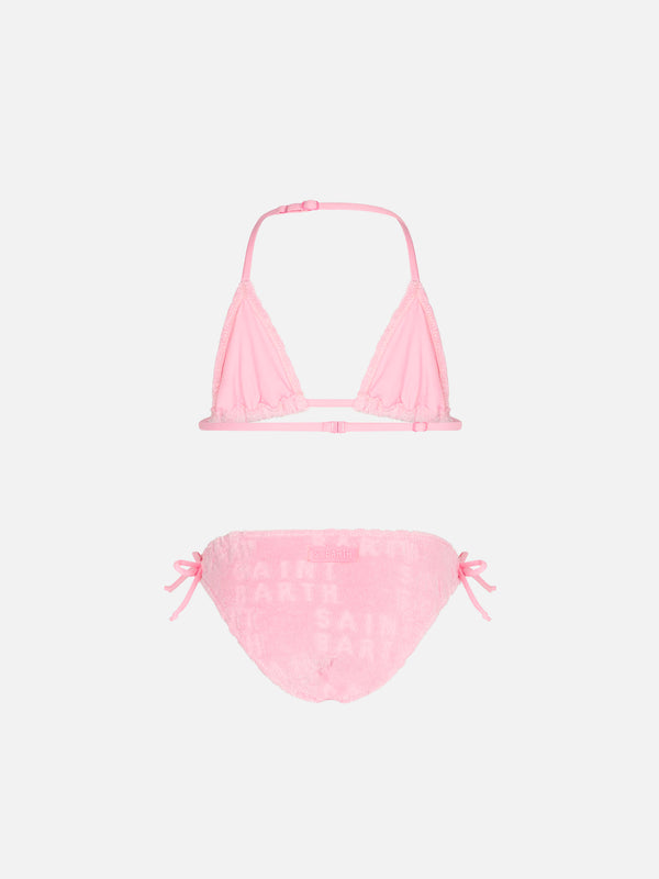 Girl pink triangle bikini with terry embossed logo