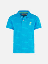 Boy bluette polo with terry embossed sharks