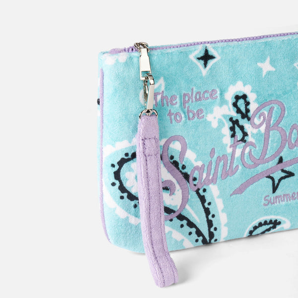 Parisienne water green terry pochette with paisley print