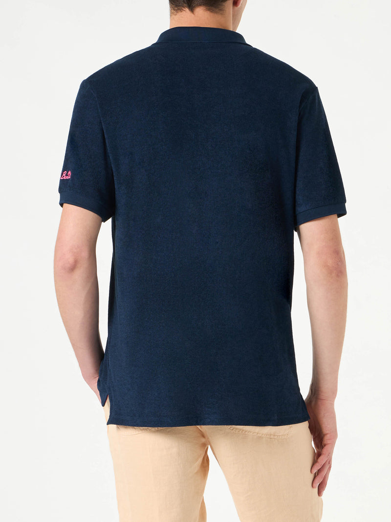 Herren-Poloshirt aus blauem Baumwollfrottee