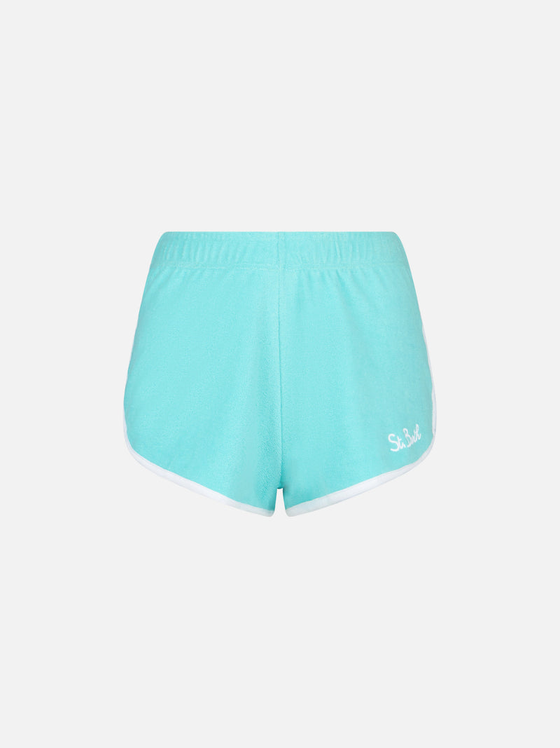 Damen wassergrüne Frottee-Shorts mit Paspelierung | MELISSA SATTA SONDEREDITION