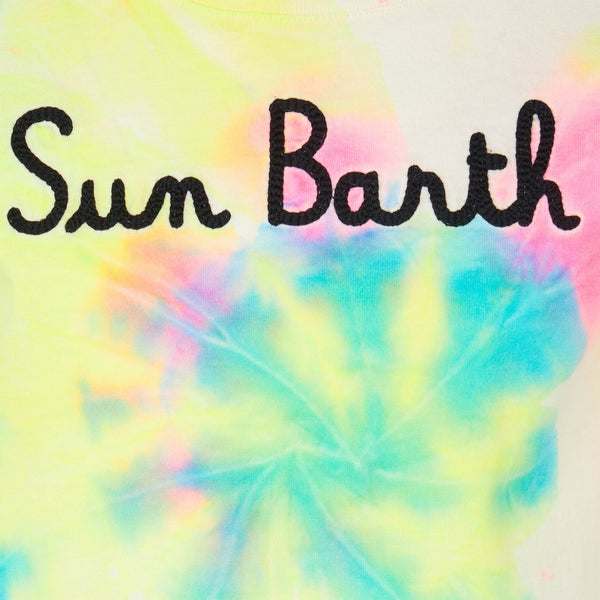 T-shirt da bambino con stampa tie dye e ricamo Sun Barth
