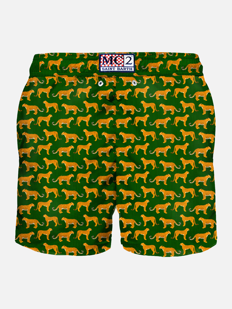 Man light fabric swim shorts with cheetah print