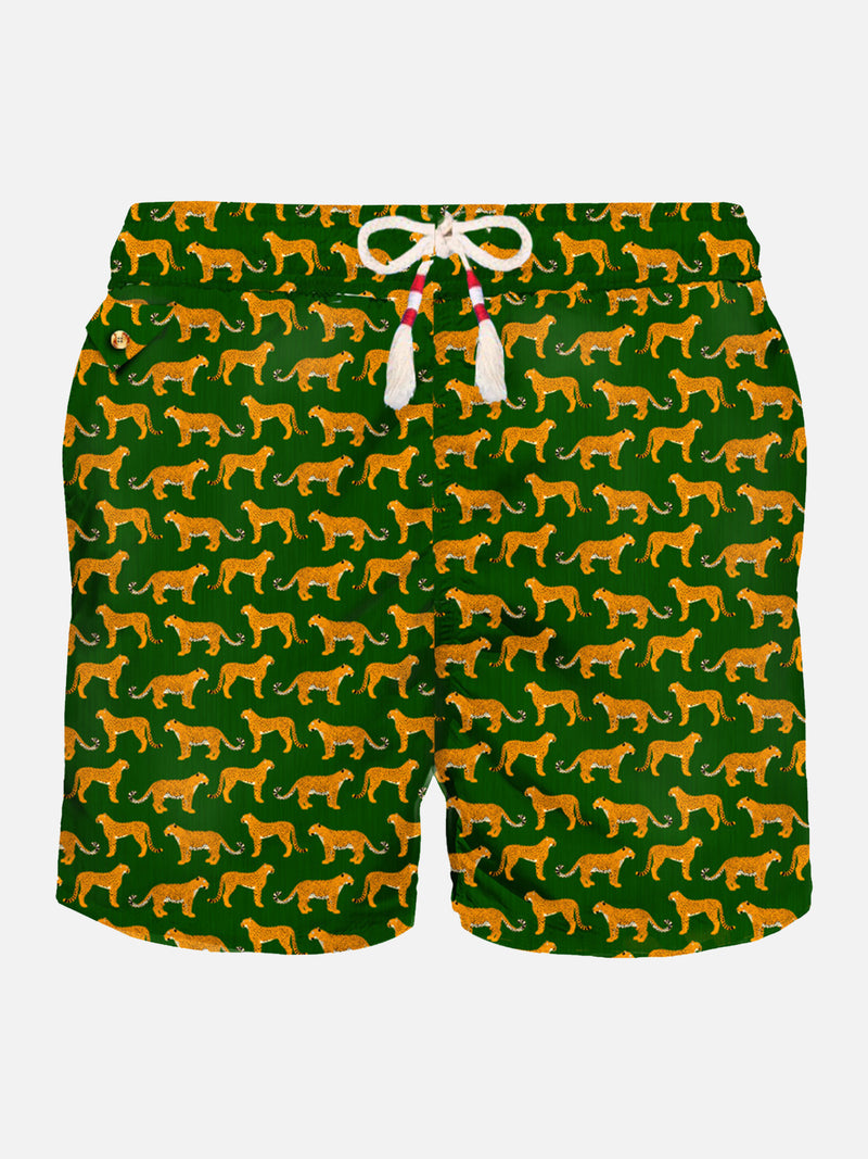 Herren-Badeshorts aus leichtem Stoff mit Geparden-Print