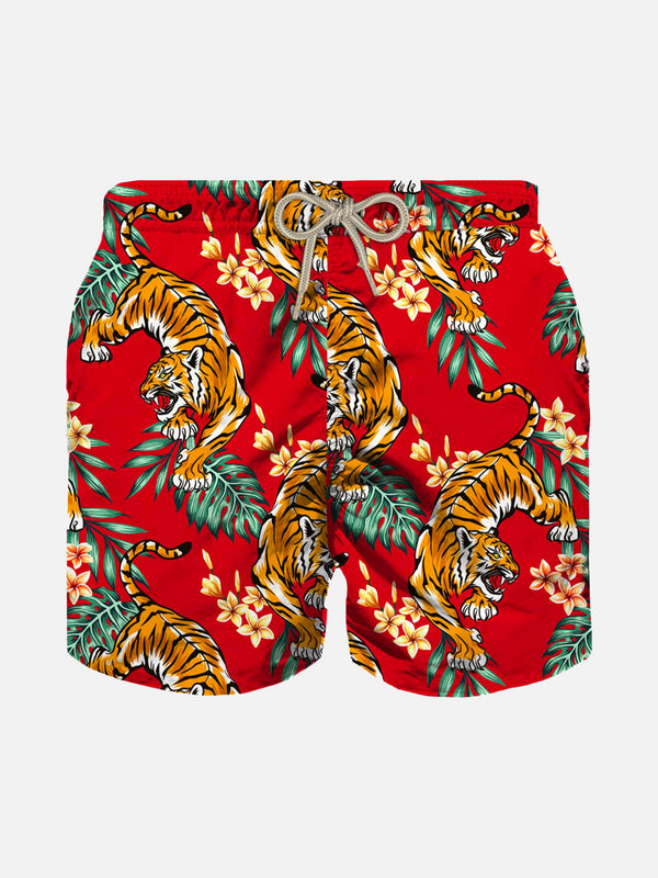 Boy swim shorts with tiger print