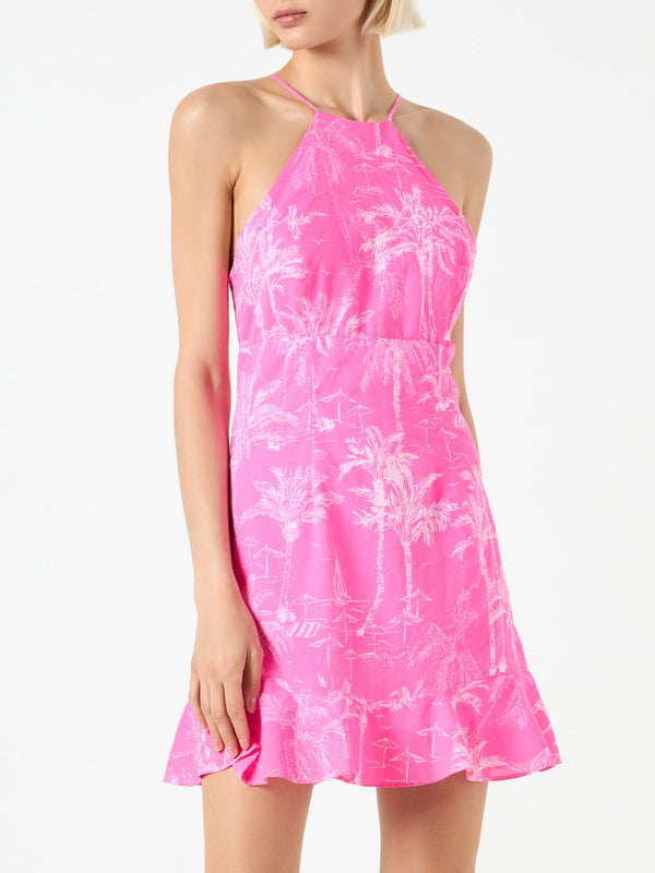 Fluo pink toile de jouy print slip dress