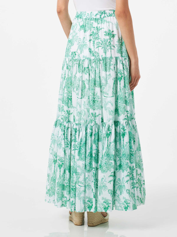 Woman cotton long skirt with jungle print