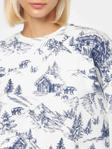 Woman fleece sweatshirt with toile de jouy print