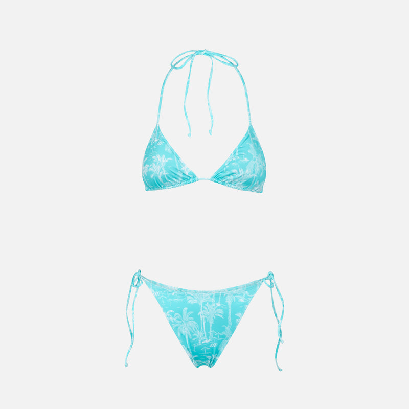 Woman triangle bikini with toile de jouy print