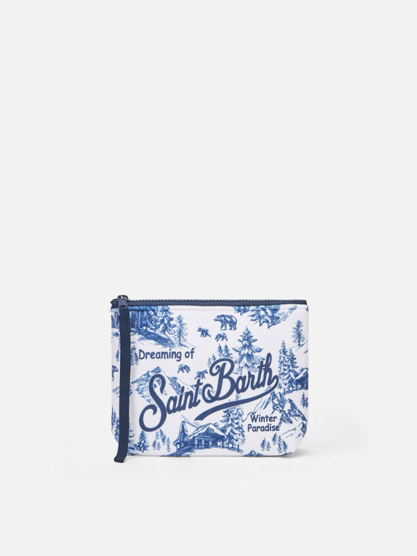 Aline wooly pochette with winter toile de jouy print