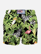 Tropical print mid-length swim shorts