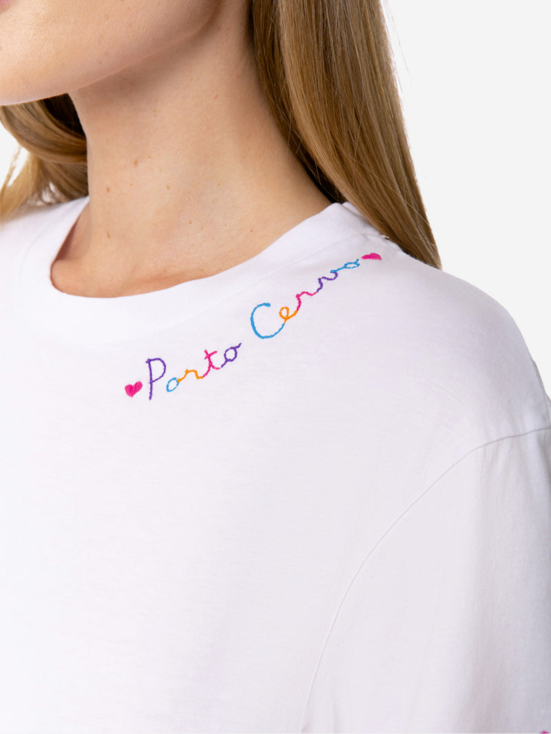 Cotton t-shirt with Love Porto Cervo embroidery
