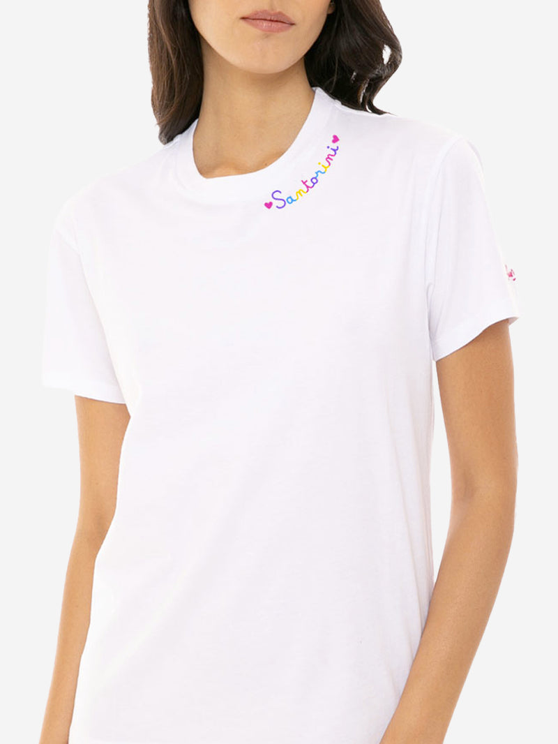 Cotton t-shirt with Love Santorini embroidery