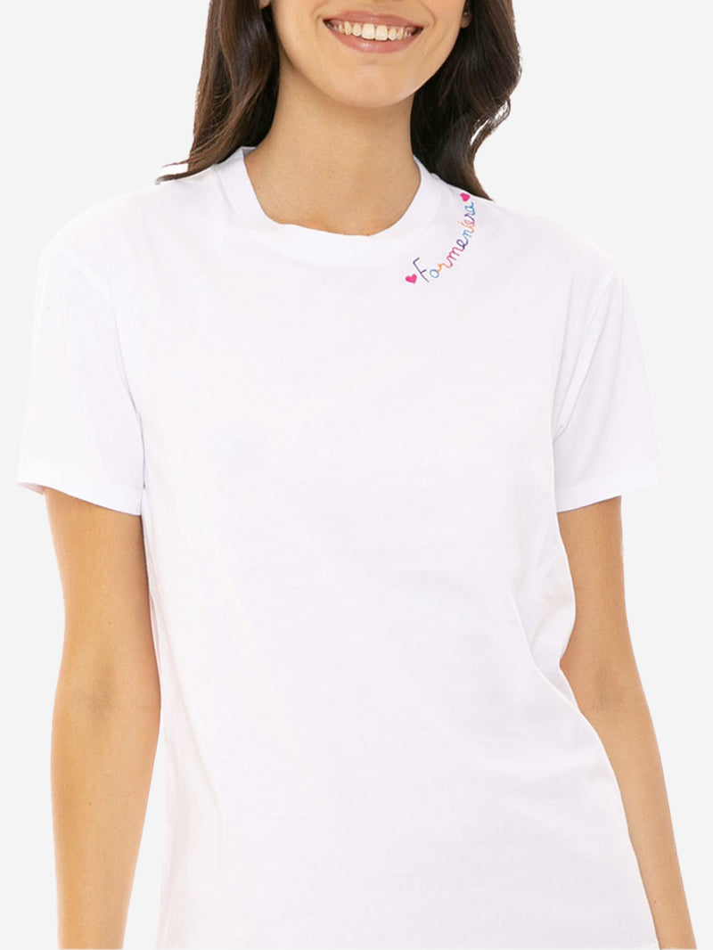 Cotton t-shirt with Love Formentera embroidery