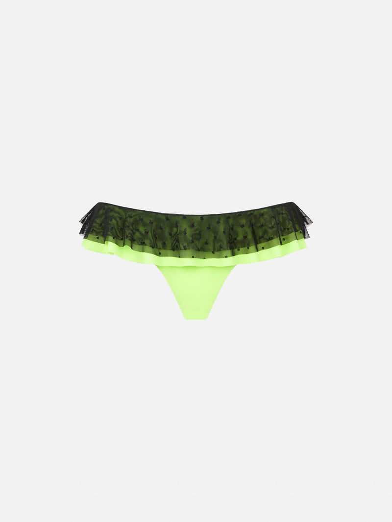Ruffled cheeky swim briefs with tulle