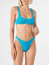 Woman turquoise crinkle bralette bikini