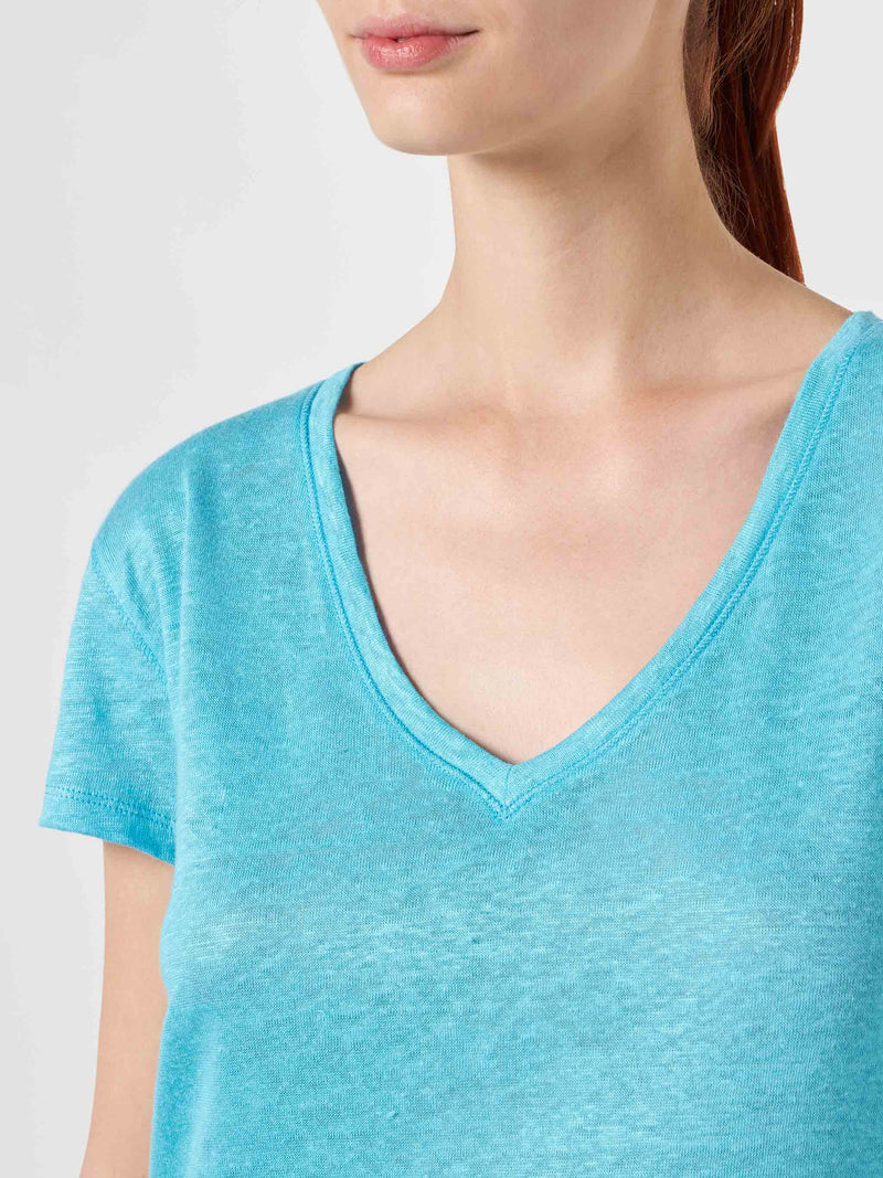 Woman turquoise linen t-shirt