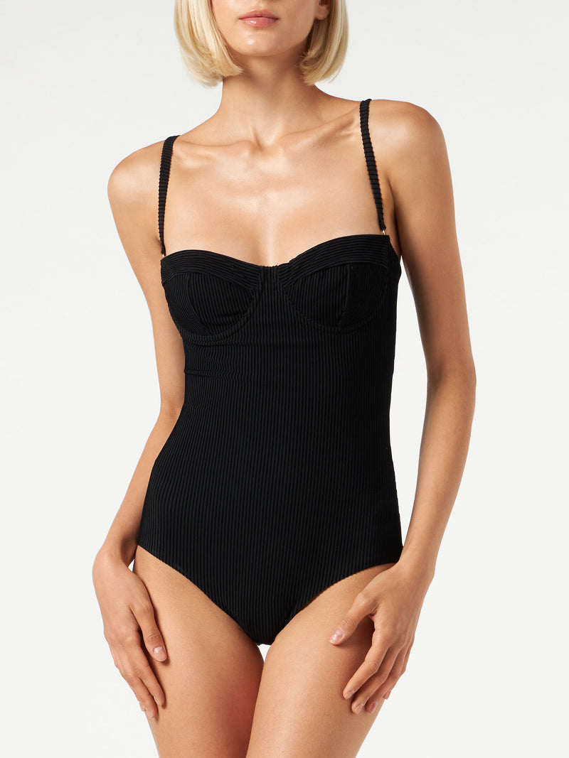 Black ribbed one piece