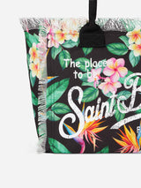 Vanity canvas shoulder bag with floral print