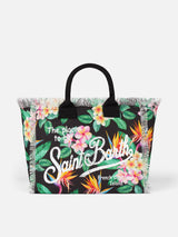 Vanity canvas shoulder bag with floral print