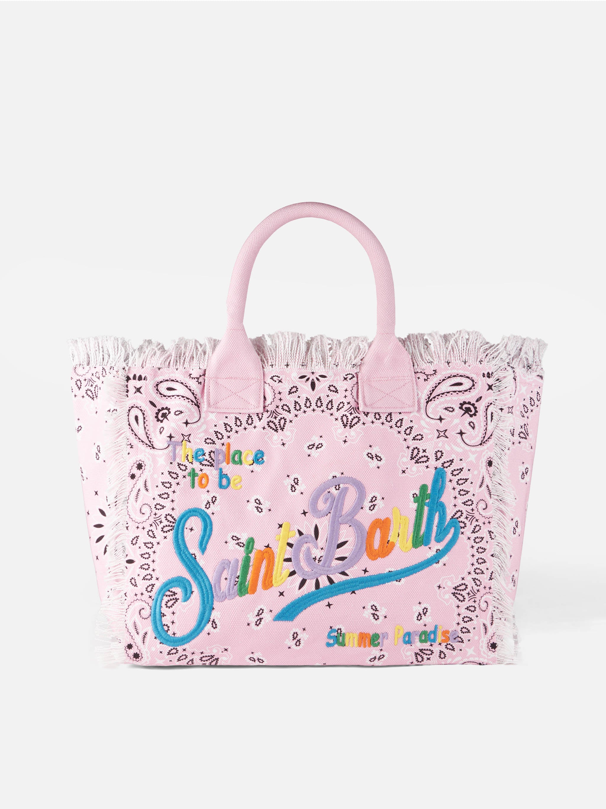 Vanity canvas shoulder bag with pink bandanna print – MC2 Saint Barth