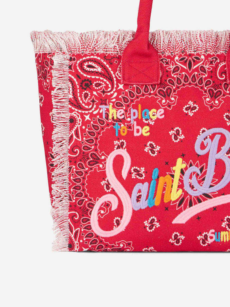 Vanity canvas shoulder bag with red bandanna print